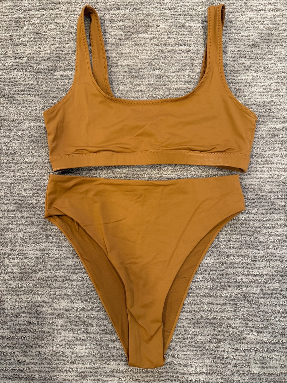 SKIMS Swim Scoop Neck Bikini Set Tan Ochre Top L Bottom M High Waist